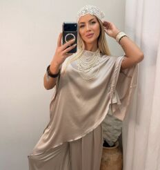 ASYMETRYCZNA BLUZKA SATYNOWA DOLCE VITA BEŻ