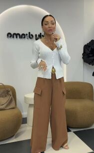 LADY DRAMA SPODNIE CARGO KARMEL