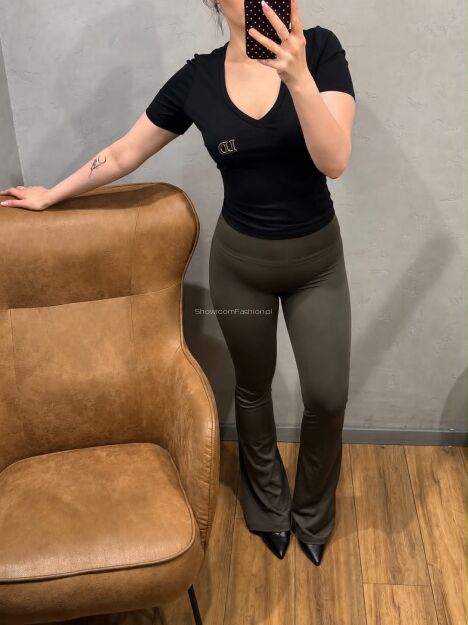 LADY DRAMA SPODNIE LEGGINSY DZWONY KHAKI