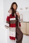 BY O LA LA...! SWETER KARDIGAN Z DZIURAMI W GRUBE PASY BEŻ/RÓŻ/MERLOT/ŚMIETANA/BRĄZ - 2