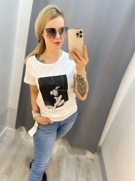 BY O LA LA! BLUZKA T-SHIRT FOTO BIAŁA IV