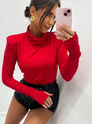 EMO BLUZKA GOLF Z PODUSZKAMI NA RAMIONACH CZERWONY