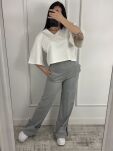 LA MILLA WISKOZOWY KRÓTKI T-SHIRT PUDEŁKO V-NECK ŚMIETANA - 2