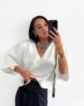 LA MILLA WISKOZOWY KRÓTKI T-SHIRT PUDEŁKO V-NECK ŚMIETANA - 3