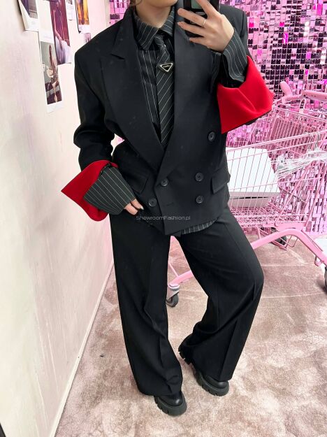 LA MILLA KLASYCZNE SPODNIE WIDE LEG Z KANTEM CZARNE