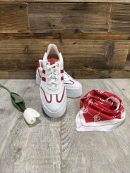 BY O LA LA...! SNEAKERSY Z PASKAMI BIEL/CZERWIEŃ