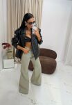 LA MILLA SPODNIE JEANSY DZWONY HIGH WAIST NIEBIESKIE/BEŻ/ZIELEŃ - 3