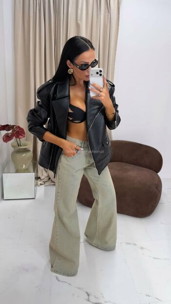 LA MILLA SPODNIE JEANSY DZWONY HIGH WAIST NIEBIESKIE/BEŻ/ZIELEŃ