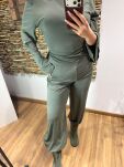 LARS FASHION KOMPET DAMSKI Z WIĄZANIEM W PASIE OLIWKA/SZAŁWIA - 2