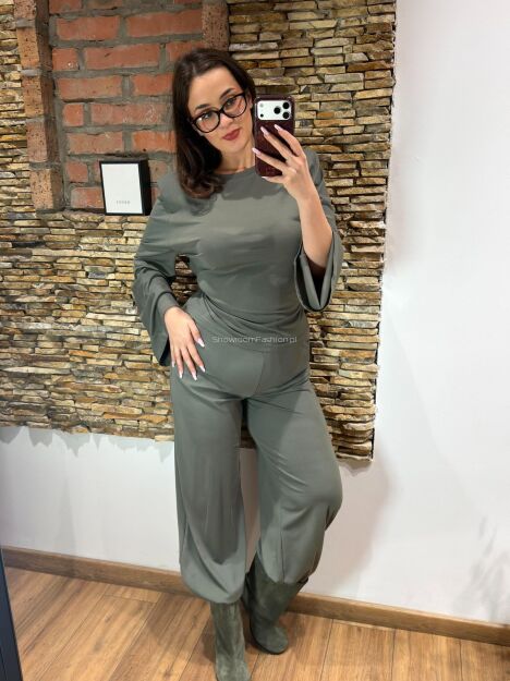 LARS FASHION KOMPET DAMSKI Z WIĄZANIEM W PASIE OLIWKA/SZAŁWIA
