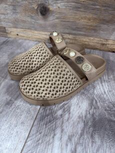 BY O LA LA...! BUTY KLAPKI PLECIONKA BEŻ