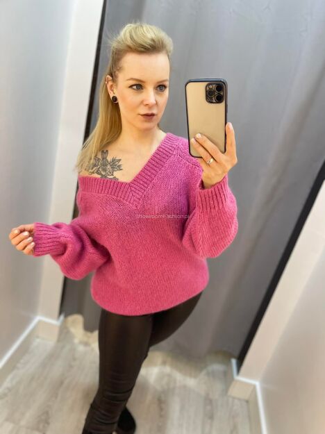 BY O LA LA.. ! LUŹNY SWETER BABY MOHER FUKSJA