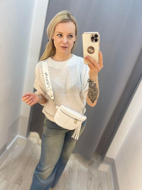 BY O LA LA...! SWETER Z KRÓTKIMI RĘKAWAMI BIAŁY