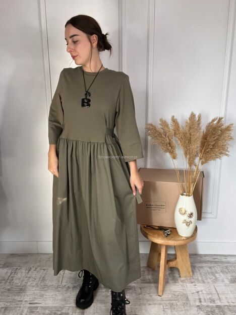 BY O LA LA ! MAXI SUKIENKA Z KLAMRAMI KHAKI