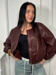 KRÓTKA KURTKA BOMBER Z ECO SKÓRY JOY BORDO - 2