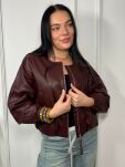 KRÓTKA KURTKA BOMBER Z ECO SKÓRY JOY BORDO - 4