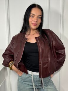 KRÓTKA KURTKA BOMBER Z ECO SKÓRY JOY BORDO