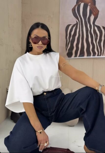 LA MILLA BLUZKA T-SHIRT JEDEN RĘKAW BIAŁA