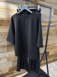 BY O LA LA...! KOMPLET BLUZKA + SPODNIE CEKINY CZARNY