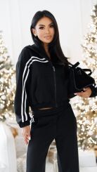 BY O LA LA...! OCIEPLANY KOMPLET BLUZA + SPODNIE LAMPASY CZARNY