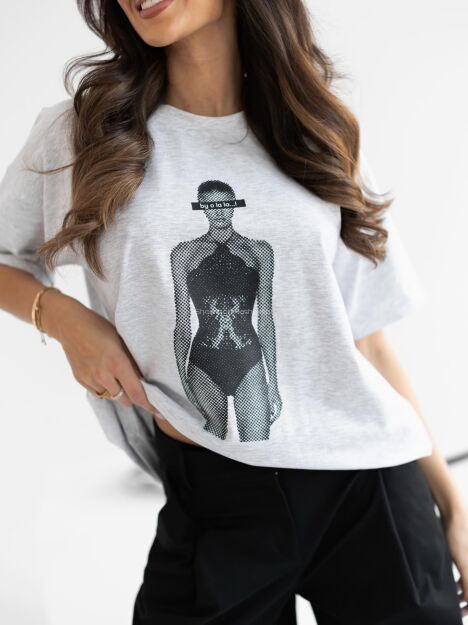 BY O LA LA! BLUZKA T-SHIRT MODEL SZARA