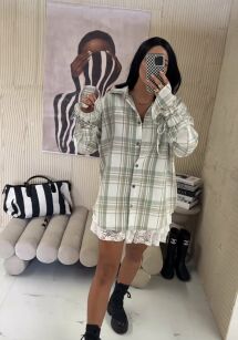 LA MILLA KOSZULA W KRATĘ WIĄZANE RĘKAWY ELEMI ZIELEŃ/ECRU/KARMEL