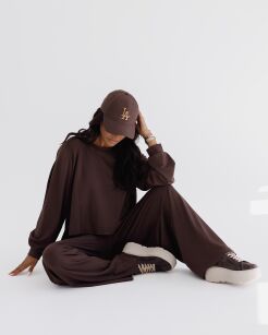 BY O LA LA...! KOMPLET BLUZA + SPODNIE WIDE LEG ALICE CZEKOLADA (CHOCOMUS)