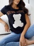 BY O LA LA...! BLUZKA T-SHIRT NEW YORK Z MISIEM CZARNA - 2