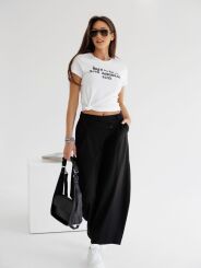 BY O LA LA...! SPODNIE ASYMETRYCZNA ZASZEWKA TERRY CZARNE