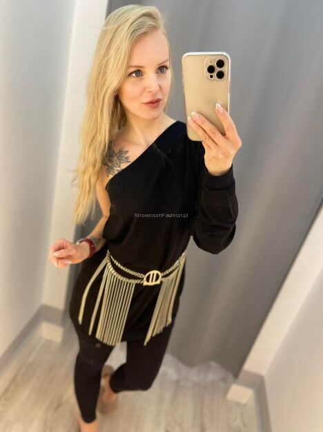 BY O LA LA...! DŁUGA BLUZKA NA JEDNO RAMIĘ CZARNA