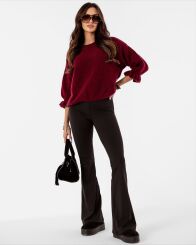 BY O LA LA! SPODNIE LEGGINSY DZWONY GŁADKIE CZARNE