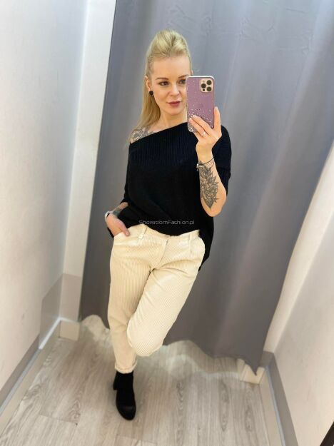 BY O LA LA! SPODNIE SZTRUKSOWE ŚMIETANA