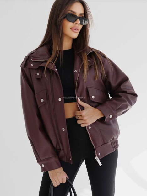 BY O LA LA! KURTKA BOMBER Z ECO SKÓRY BORDO (MERLOT)