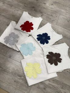 BY O LA LA! BLUZKA T-SHIRT DAISY OFF WHITE/SUNSHINE