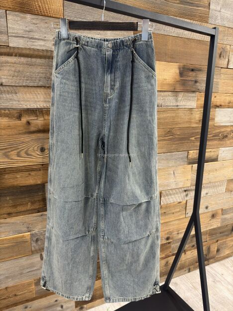 BY O LA LA! JEANSOWE SPODNIE BAGGY ZE ŚCIĄGACZAMI NIEBIESKIE