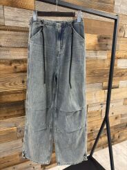 BY O LA LA! JEANSOWE SPODNIE BAGGY ZE ŚCIĄGACZAMI NIEBIESKIE