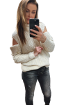 BY O LA LA...! SWETER GOLF Z WYCIĘTYMI RAMIONAMI BEŻ - 6