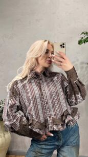 KOSZULA BOHO PATCHWORK BLANKA SZARY/MOCCA/SZAFRAN