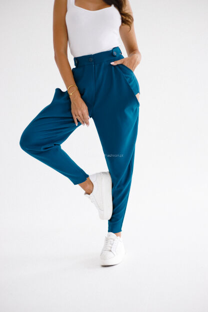 BY O LA LA...! SPODNIE HIGH WAIST Z WYCIĘCIAMI PETROL (TURKUS)
