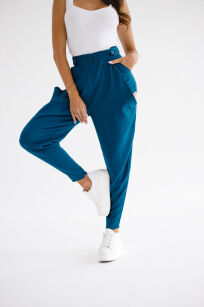 BY O LA LA...! SPODNIE HIGH WAIST Z WYCIĘCIAMI PETROL (TURKUS)