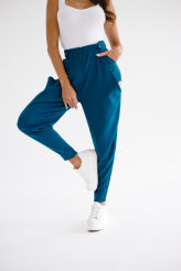 BY O LA LA...! SPODNIE HIGH WAIST Z WYCIĘCIAMI PETROL (TURKUS)