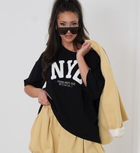 BY O LA LA! BLUZKA T-SHIRT NYC CZARNA