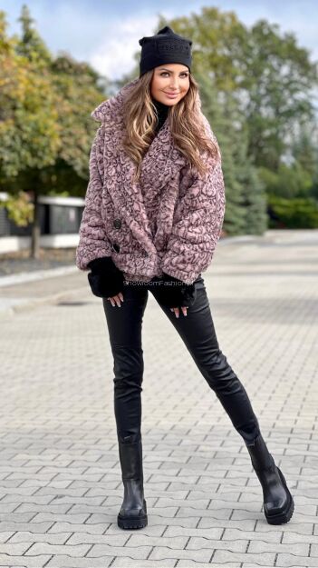 BY O LA LA! ECO KOŻUSZEK FUTERKO Z PASKAMI RÓŻ