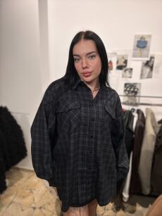 EMO OVERSIZOWA KOSZULA W KRATĘ GRANAT/SZAROŚĆ