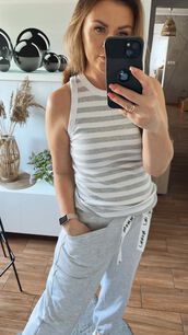 BY O LA LA...! BLUZKA BOKSERKA W PASY BIAŁA/SZARA