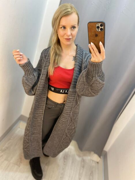BY O LA LA...! SWETER KARDIGAN Z WARKOCZEM GRAFIT