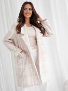 BY O LA LA! PŁASZCZ W KRATĘ BEŻ/STONE/ŚMIETANA