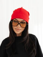 BY O LA LA...! PRĄŻKOWANA CZAPKA Z PRZESZYCIEM CZERWONA (RED KISS)