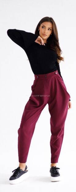 BY O LA LA...! SPODNIE HIGH WAIST Z WYCIĘCIAMI MERLOT (BORDO)