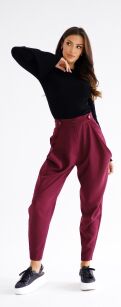 BY O LA LA...! SPODNIE HIGH WAIST Z WYCIĘCIAMI MERLOT (BORDO)